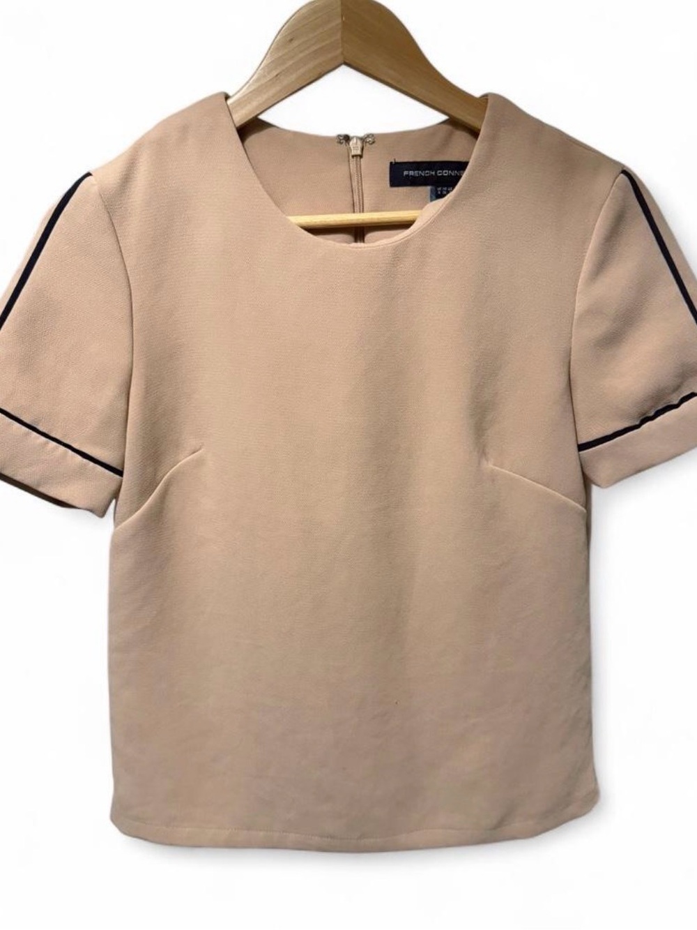 French Connection Beige Rose Peach Short Sleeve Shell Top
